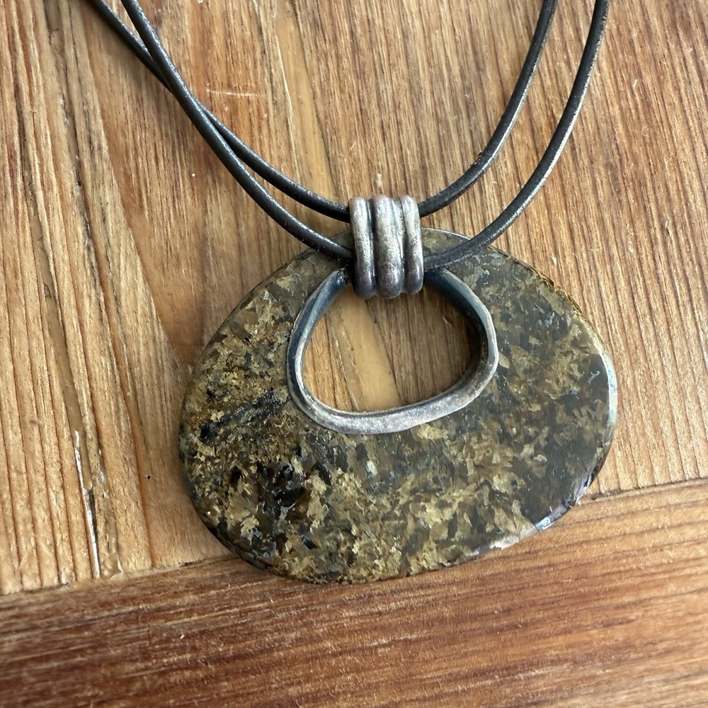 Vintage Silpada Bronzite Necklace Double Strand Brown Leather Cord